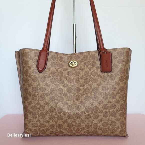 COACH Willow Large Tote In Signature Canvas with Interior Zip Pocket- Tan Rust ⭐ - Picture 1 of 16